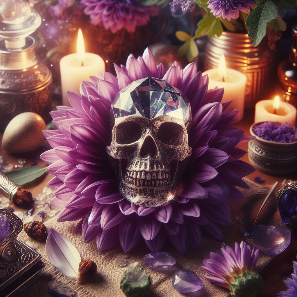 A skull in a purple flower